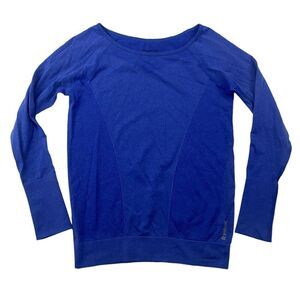 Reebok Purple/Blue Long Sleeve Round Neck Pullover Top Logo Stretch Size XS
